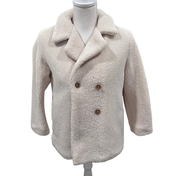 MANGO Faux Shearling Girl Coat Ivory Size 9 - Picture 2 of 6